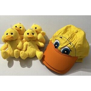Oriental Trading Company Kids Duck Hat Adjustable Lot Of 6 Caps & 4 Toy Ducks